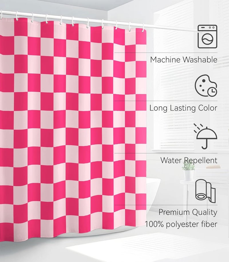 Stanoha Shower Curtain for Bathroom Stall Boho Modern Cute Aesthetic Decorative Girly Waterproof Unique Checkered Plaid Girls Chic Print Design Teen Pretty Women Cortinas de Baño Bathtub 72 x72 Inch - Image 3